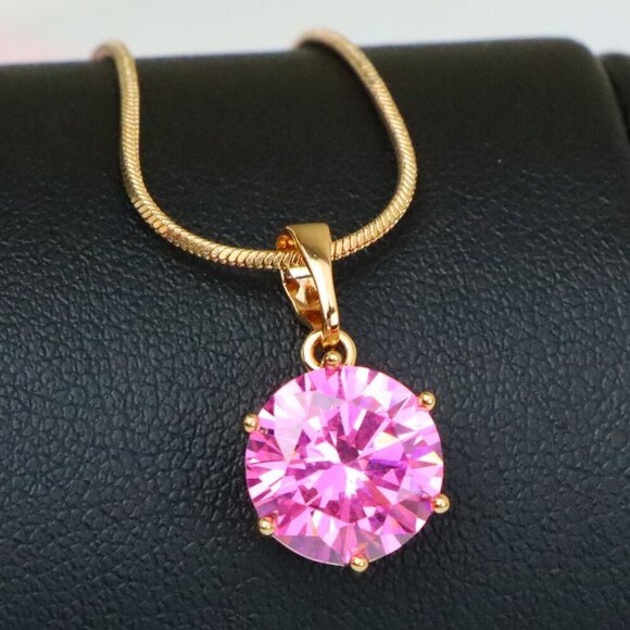 ✔ACCEPT OFFER Jewelry - "Brilliant Round Pink Stone Rose Gold Pendant Sparkling Charm, XPPT1599